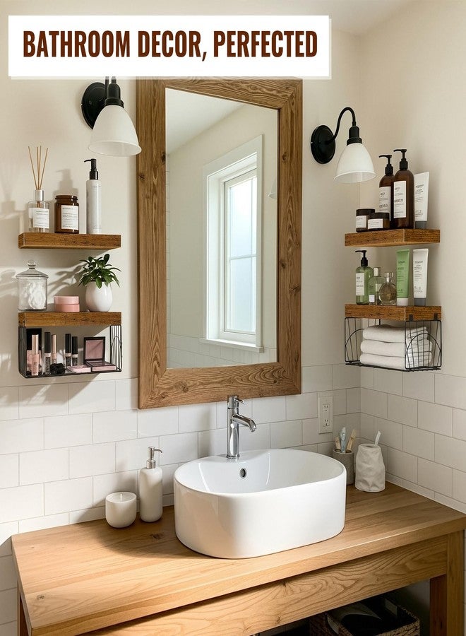 Snuvid 4 Pack Bathroom Shelves Over Toilet, Wall Mounted Rustic Wood Floating Shelves for Bathroom, Toilet Paper Storage, Small Farmhouse Decor Hanging Shelf for Living Room, Kitchen, 16 inch, Brown - Image 4
